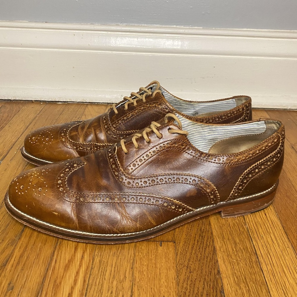J Shoes Mens Size 10 Brown Leather Wingtip Brogue Oxford Cap Toe Dress Shoes